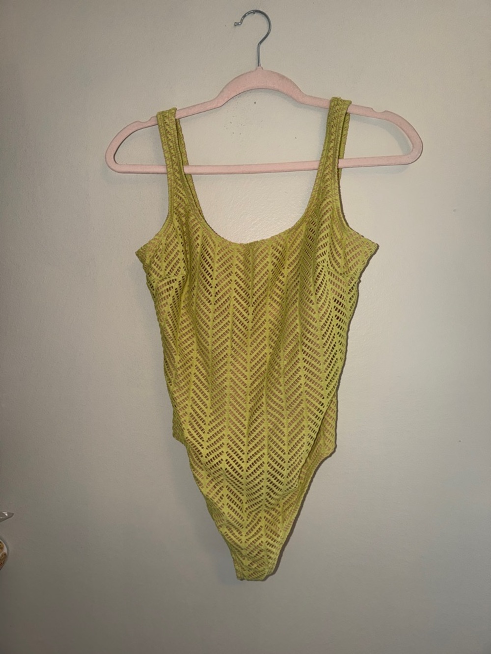 Vintage Citrine Yellow Green Textured One-Piece Swimsuit